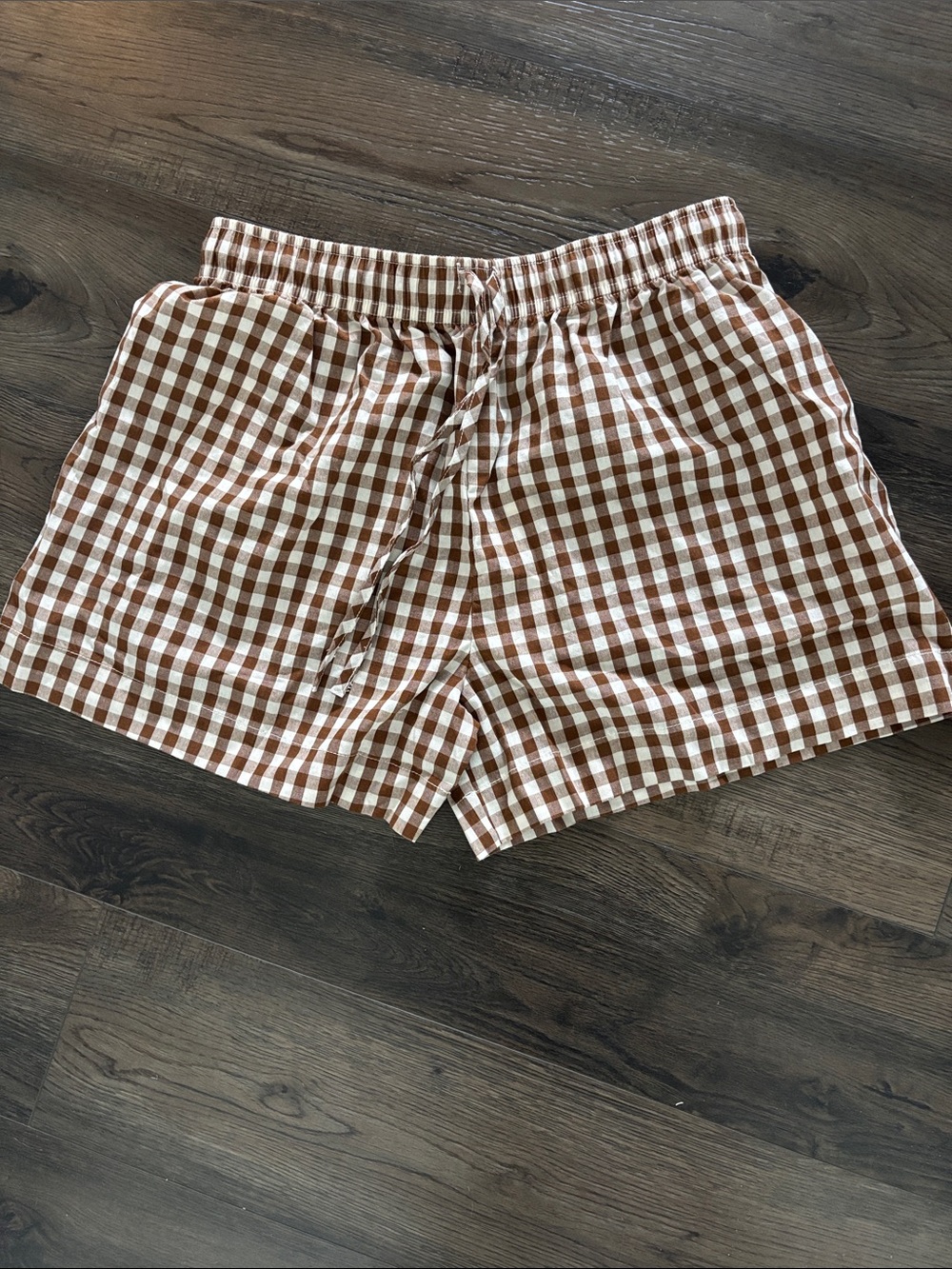 Rhythm Women’s Brown and White Gingham Drawstring Shorts